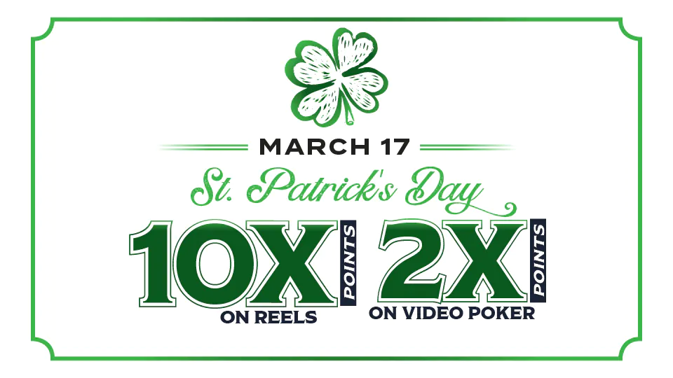 St Patrick's Day point multiplier at Silverton Casino, illustration of a four leaf clover