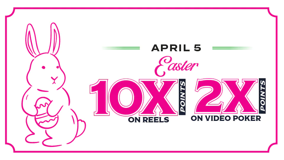 Easter Point Multiplier, 10X/2X; graphic of a rabbit holding an easter egg